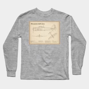 Mitsubishi A6M Zero Airplane Blueprint - SD Long Sleeve T-Shirt